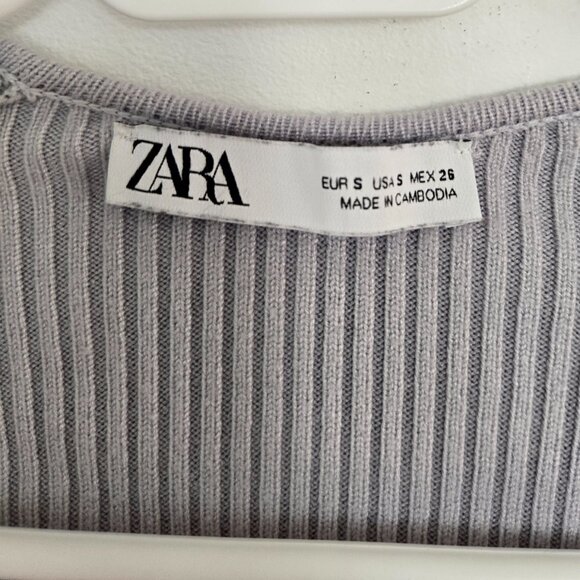 Zara Ribbed Wrap Front Long Sleeve Knit Cardigan Blue Size Small b21E - Picture 6 of 7